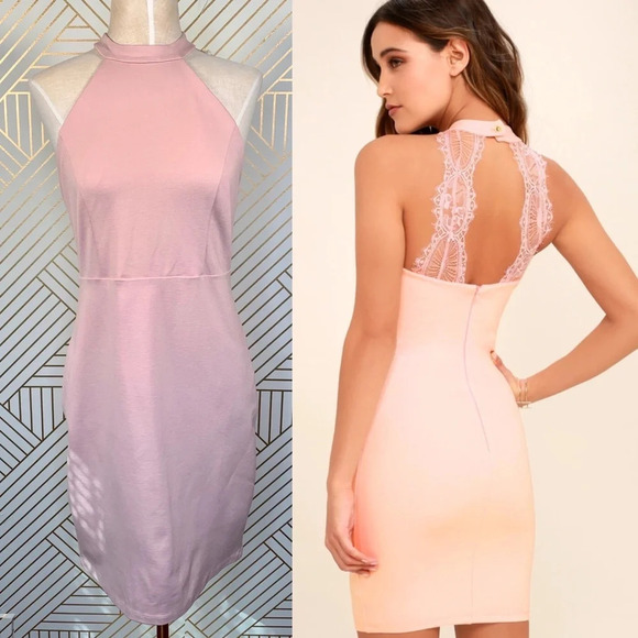 Lulu's Endlessly‎ Alluring Blush Lace Bodycon Dress - Picture 1 of 8